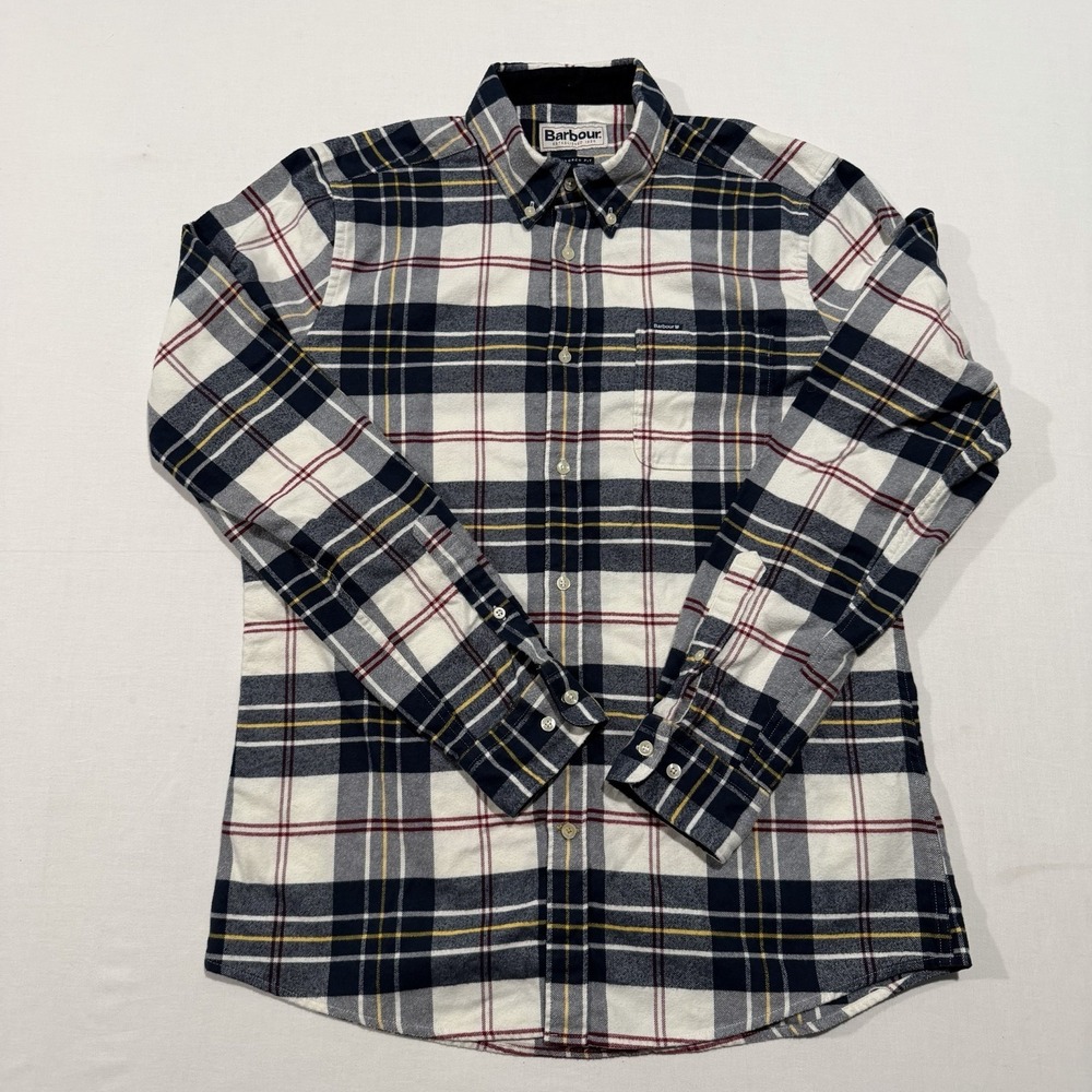 Barbour Mens Flannel Shirt USA S UK M Tailored Fit Tartan Plaid Corduroy MSH5037